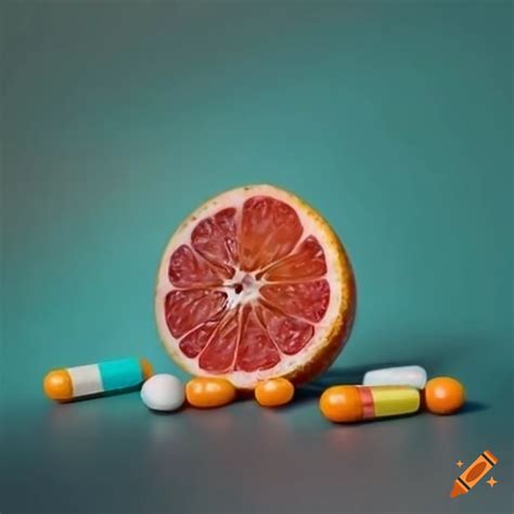 Multicolor medicines with a grapefruit on Craiyon