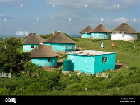 African Xhosa huts on a beautiful hillside slope in the Transkei Stock ...