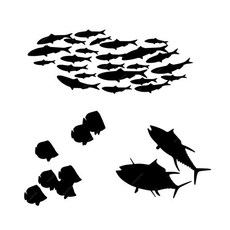 Premium Vector | Fish black and white silhouettes set of marine animals