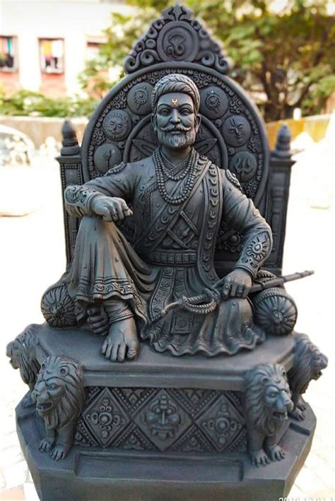 Shree Chhatrapati Shivaji Maharaj Sitting on Sinhasan Black Statue Indian Warrior King Art and ...