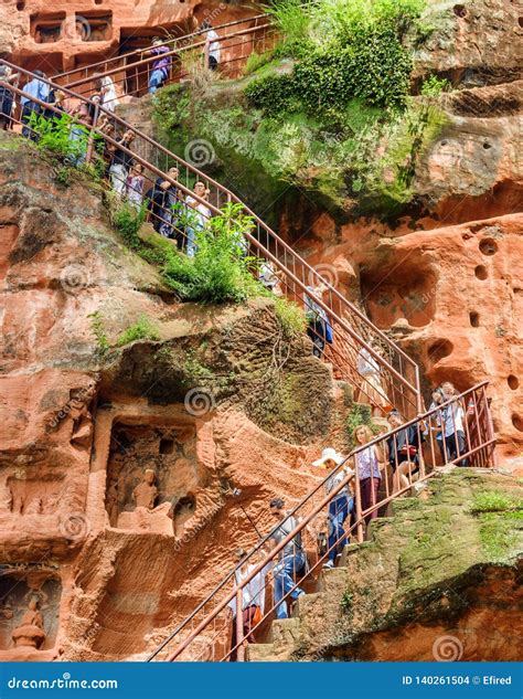 Tourists Going Down Stairs To the Leshan Giant Buddha, China Editorial Stock Image - Image of ...