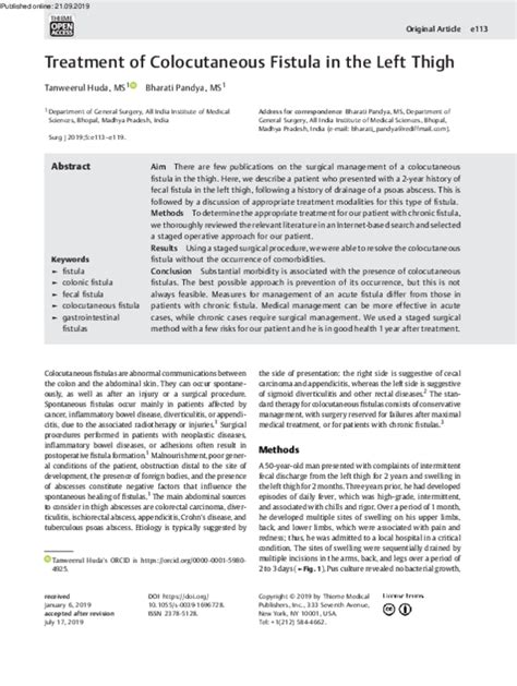 (PDF) Treatment of Colocutaneous Fistula in the Left Thigh | Bharati ...