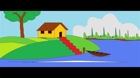 Easy Village Scenery Drawing with MS Paint - YouTube