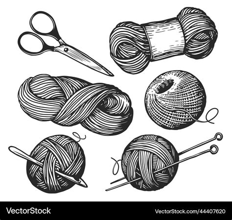 Wool yarn sketch handmade needlework design Vector Image