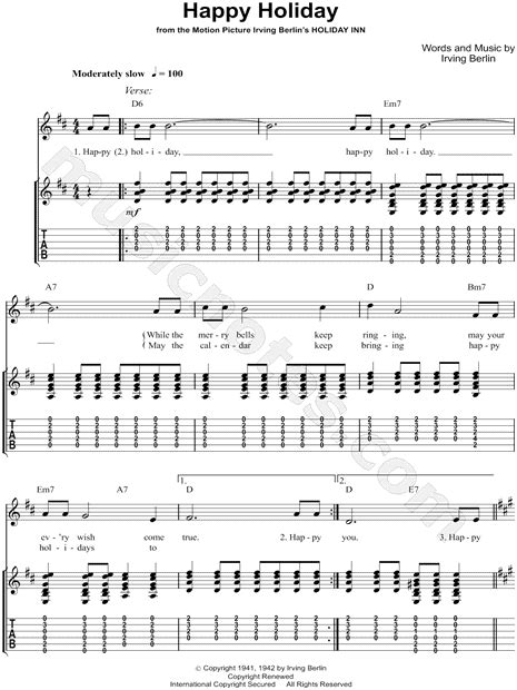 Bing Crosby "Happy Holiday" Guitar Tab in D Major - Download & Print - SKU: MN0096059