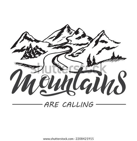 Mountains Calling Vector Illustration Hand Lettering Stock Vector ...