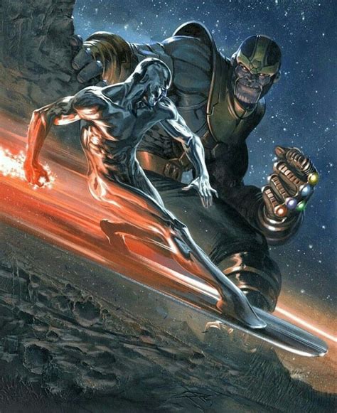 Silver surfer vs Thanos. Arte Dc Comics, Marvel Comics Art, Marvel Movies, Marvel N Dc, Captain ...