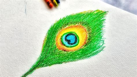 Krishna mor pankh drawing step by step with crayons | Janmashtami special drawing| peacock ...