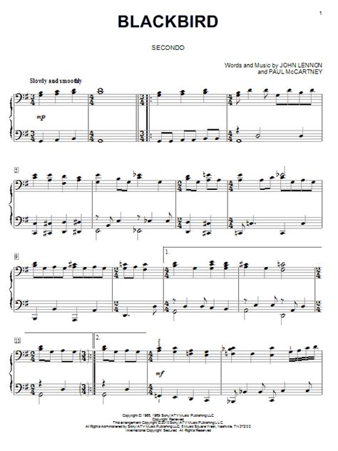 Blackbird by The Beatles Sheet Music for Piano Duet at Sheet Music Direct