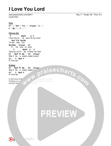 I Love You Lord Chords PDF (Laurie Klein) - PraiseCharts