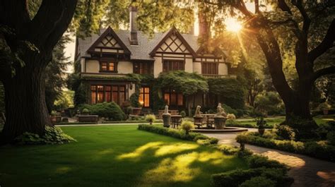 Premium AI Image | A photo of a historic old mansion nestled in a lush garden