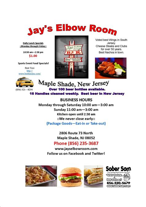 Jays Elbow Room Menu, Menu for Jays Elbow Room, Burlington County, Burlington County ...