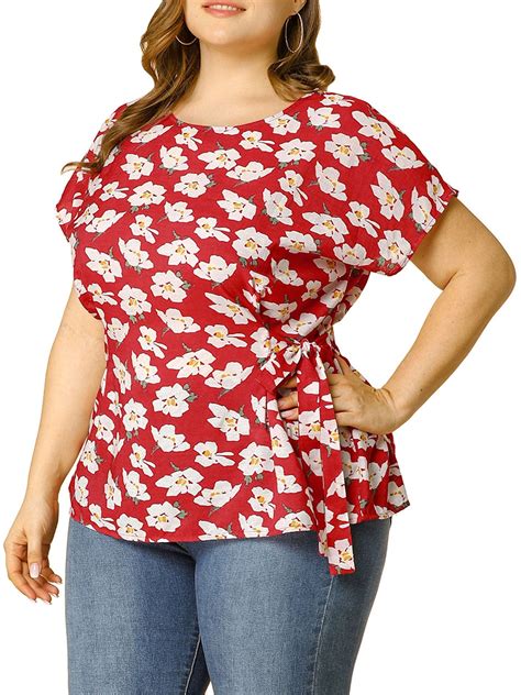 Agnes Orinda - Women's Plus Size Tops Summer Shirts Floral Short Sleeve Blouses Red 3X - Walmart ...