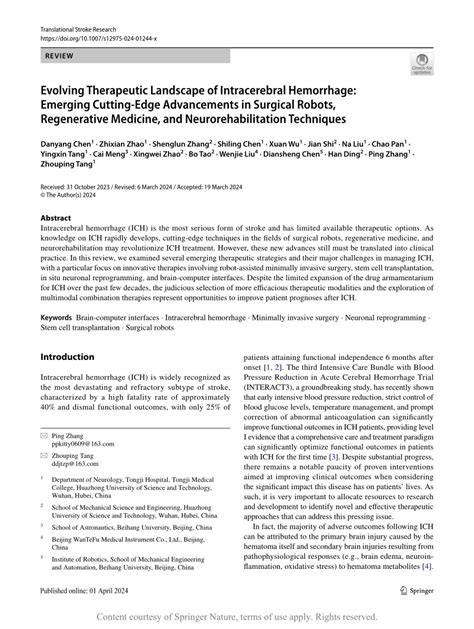 (PDF) Evolving Therapeutic Landscape of Intracerebral Hemorrhage: Emerging Cutting-Edge ...