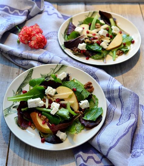 Mixed Green Salad with Pear, Walnuts, and Feta