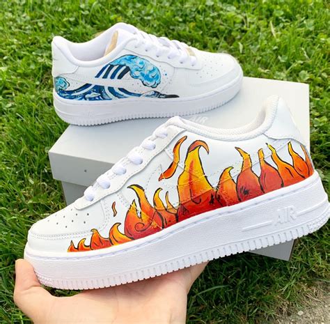 Custom Shoes Air Force Fire-Water AF1s Wave And Flame Air Force ...