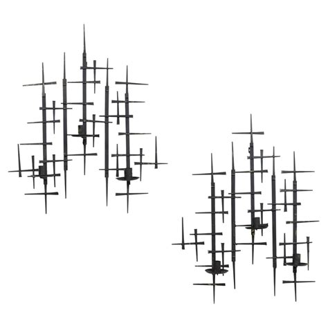 Mid-Century Modern Brutalist Iron Wall Sconces For Sale at 1stDibs