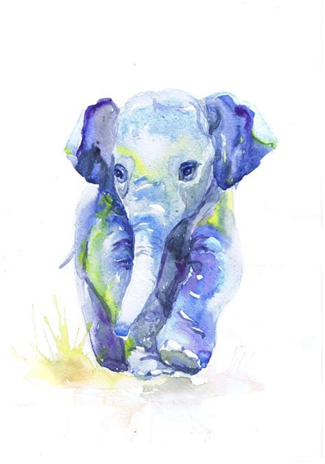 Baby Elephant Art Watercolor Painting Baby Boy Nursery | Etsy