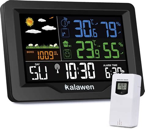 Kalawen Digital Weather Station with Outdoor Sensor, MSF Wireless Alarm ...