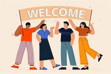 Free Vector | Set of people welcoming illustrated