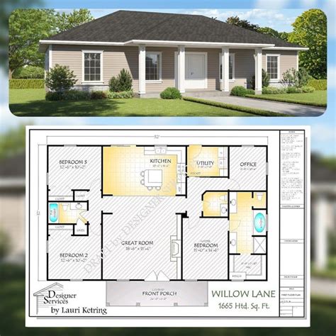 Willow Lane House Plan, 1665 Square Feet - Etsy | Ranch house plans, Building plans house ...