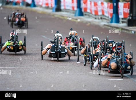 Handcycle Grand Prix, part of Prudential RideLondon cycle event. Para-athletes racing handcycles ...