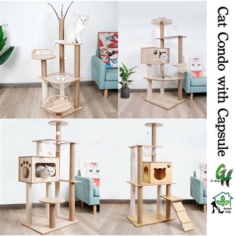 Cat condo Scratching Tree kitten Condo Wooden Cat House Cat scratcher ...