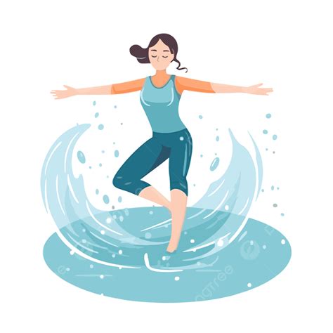 Water Aerobics Vector, Sticker Clipart Woman Jumping On A Water Surface Illustration Cartoon ...