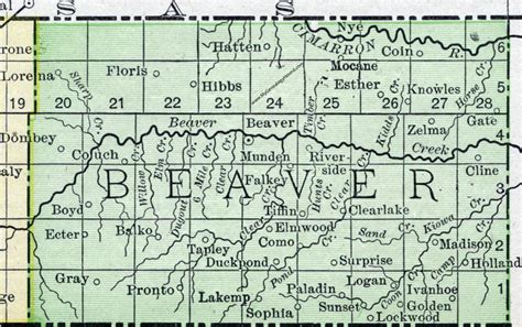 Beaver County, Oklahoma 1911 Map, Rand McNally, Beaver City, Knowles, Gate