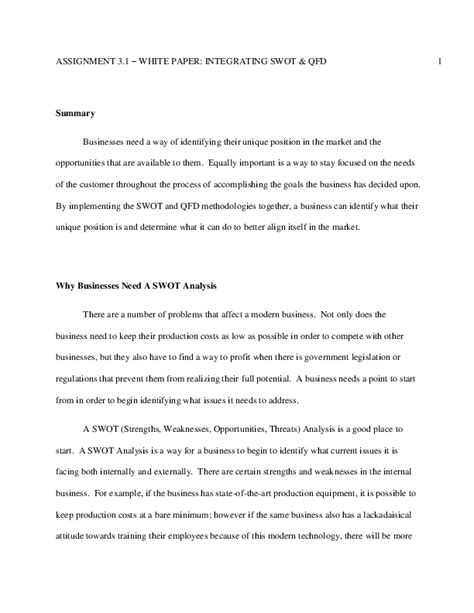 Swot Analysis Paper Example