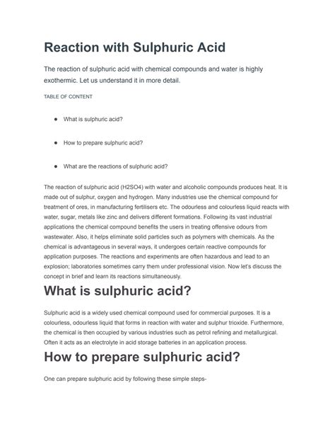 SOLUTION: Reaction with sulphuric acid - Studypool