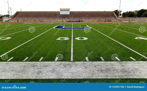 Football Field 50 Yard Sideline on Cloudy Day Stock Photo - Image of ...