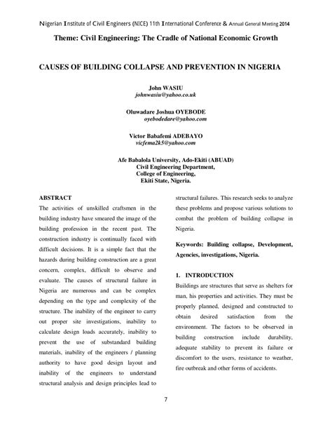 (PDF) Causes of Building Collapse and Prevention in Nigeria