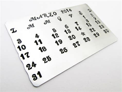 Calendar Wallet Card Personalized Hand Stamped Aluminum - Etsy