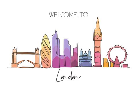 Single continuous line drawing of London city skyline. Famous city ...