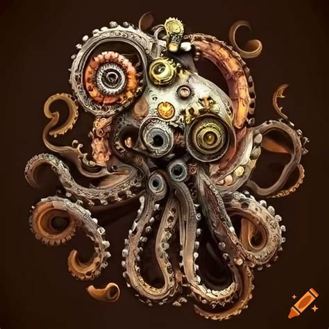 Intricate steampunk octopus design