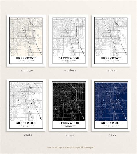 Greenwood Indiana Map Greenwood IN Map Greenwood City Map - Etsy