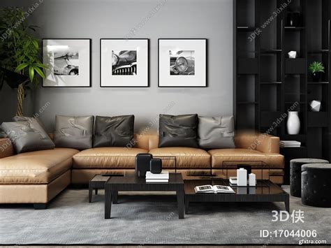 Modern leather corner sofa coffee table Bogu Combination 3D model » GFxtra