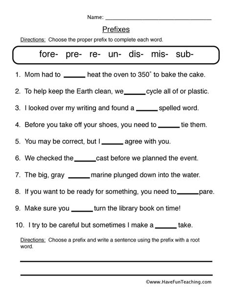 Prefix Fill in the Blank Worksheet by Teach Simple