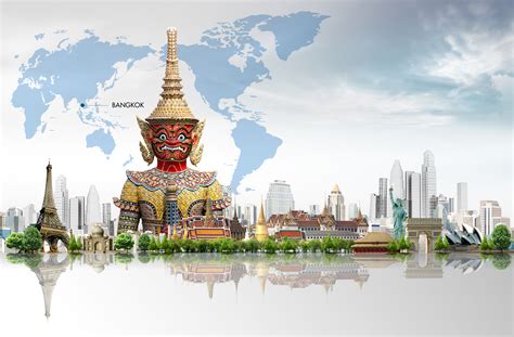 World Tourism Attractions In Bangkok Thailand Poster, World, Map, Tourism Background Image for ...