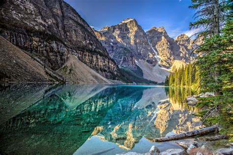 lake, Mountains, Trees, Landscape, Lake, Moraine, Canada, Alberta ...