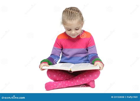 Little Girl Sitting on the Floor Reading the Book Stock Photo - Image of adorable, friendly ...