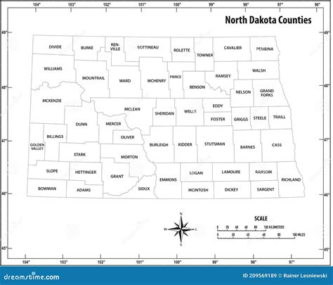 North Dakota State Outline Administrative and Political Vector Map in ...