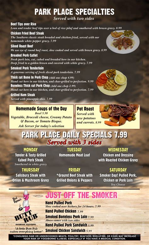 Park Place Restaurant menus in Fort Oglethorpe, Georgia, United States