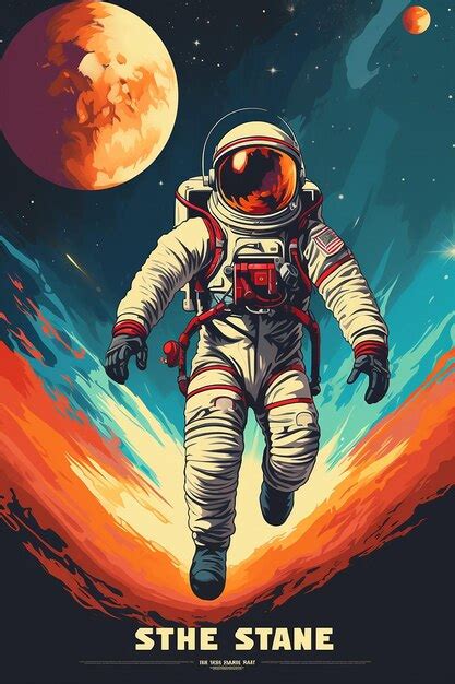 Premium AI Image | vintage retro space poster with astronaut flying in ...