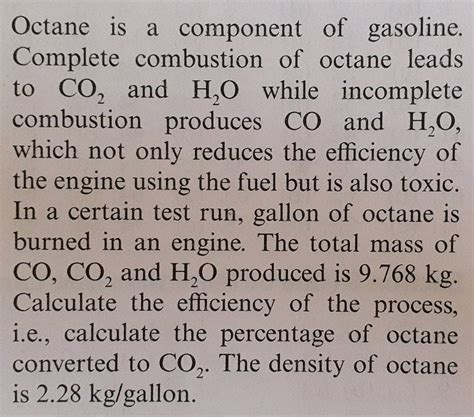 What product(s) are expected from the complete combustion of octane (C8H18)