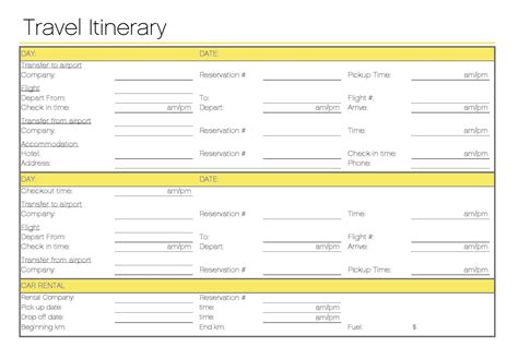 Business Trip Itinerary Template Excel