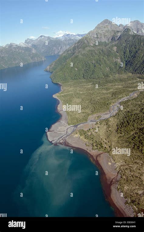 Aerial of alpine lakes below Corcovado Volcano in Corcovado National ...