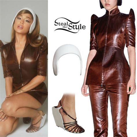 Ariana Grande: Brown Leather Dress, Strappy Shoes | Steal Her Style