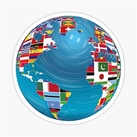 "World map globe earth globe country flags continents" Sticker for Sale ...